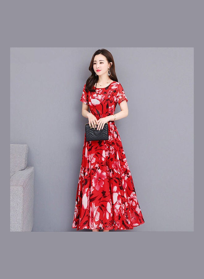 Floral Printed Casual Short Sleeves Dress Red  - Image 2