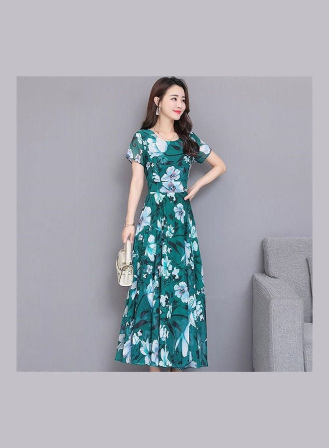 Floral Printed Casual Short Sleeves Dress Red  - Image 3