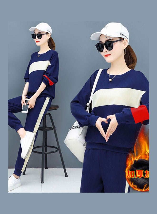 2-Piece Women Loose Velvet Casual Sports Outfit Royal Blue  - Image 1