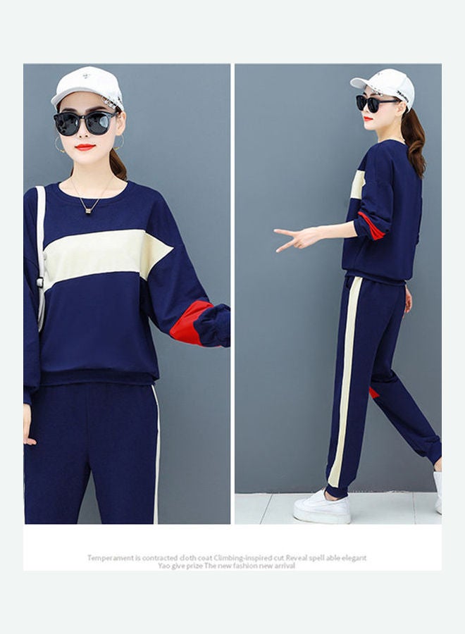 2-Piece Women Loose Velvet Casual Sports Outfit Royal Blue  - Image 2