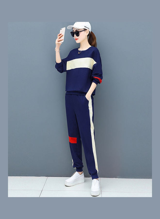 2-Piece Women Loose Velvet Casual Sports Outfit Royal Blue  - Image 3