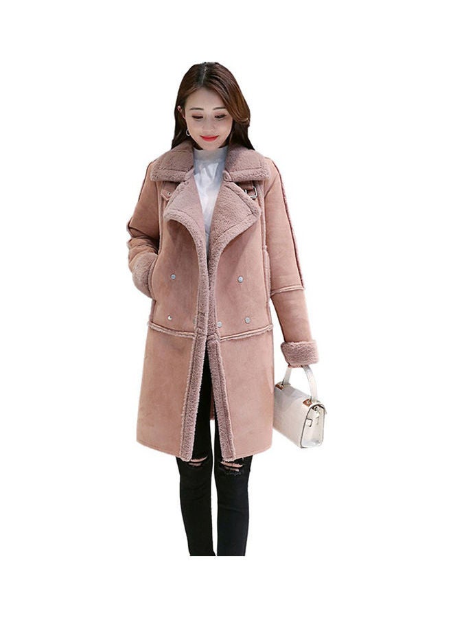 Womem Medium Long Fabric Padded Coat Pink - Image 1