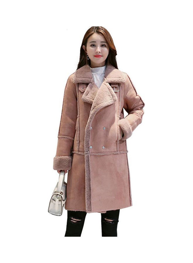 Womem Medium Long Fabric Padded Coat Pink - Image 3