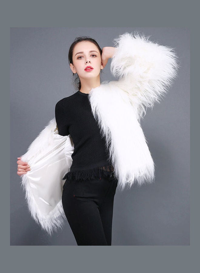 Generic - Women Artificial Wool Short Coat With Long Sleeve White - Image 1