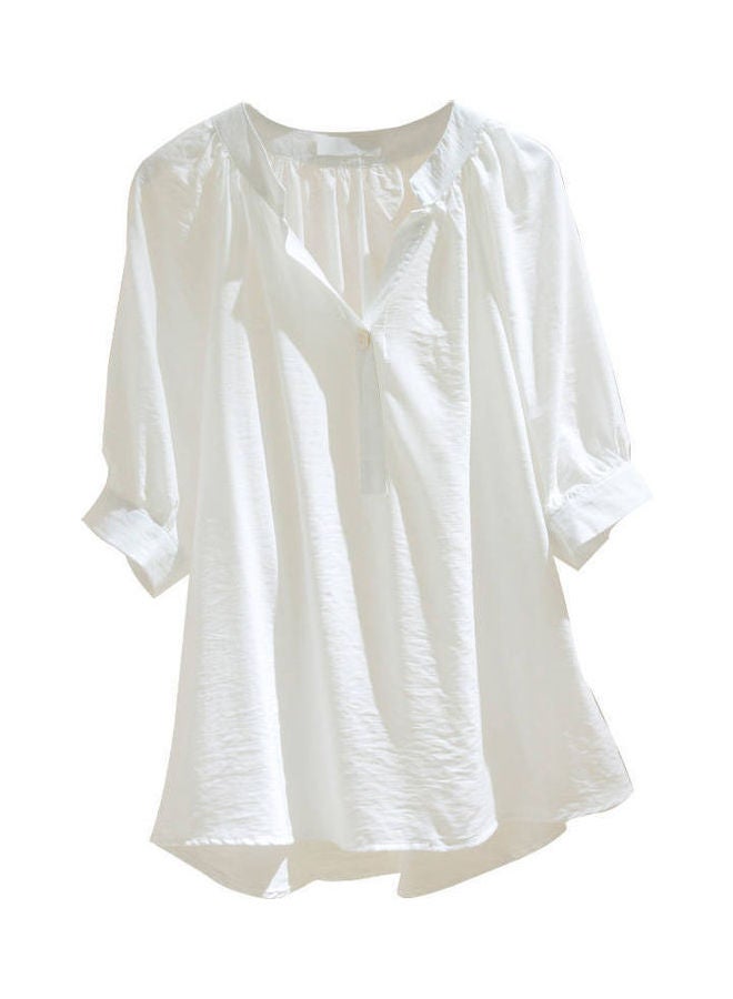 قميص صيفي بأكمام قصيرة وقبة على شكل حرف V للنساء أبيض - Image 4