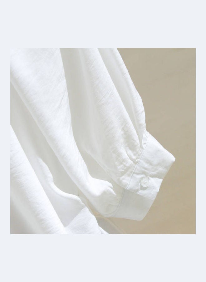 قميص صيفي بأكمام قصيرة وقبة على شكل حرف V للنساء أبيض - Image 5