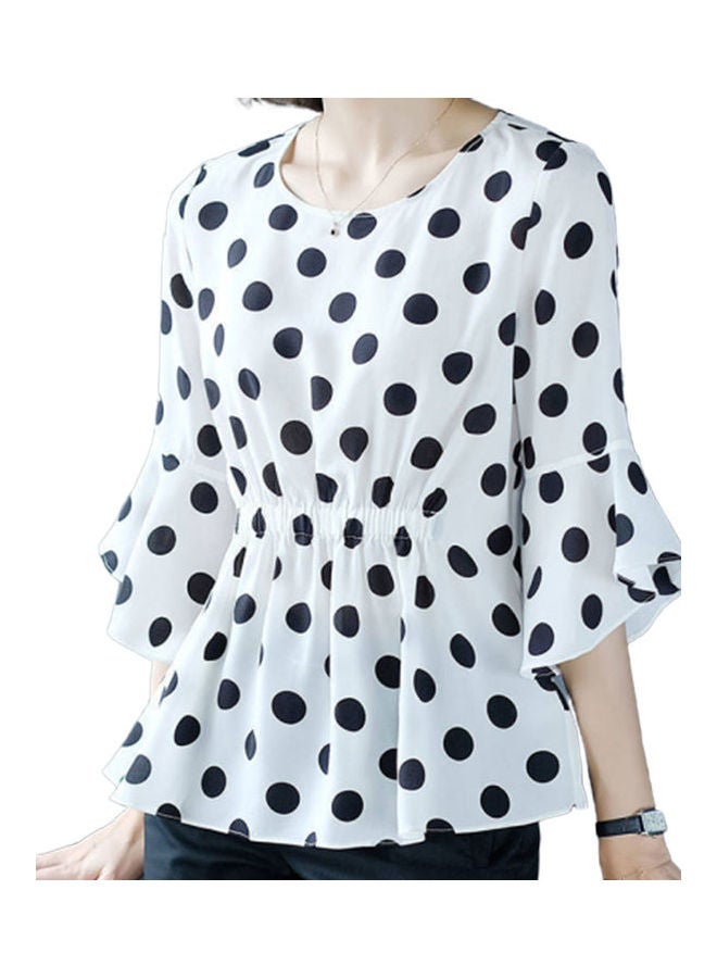 Women T-shirt Ruffled Waisted Chiffon Blouse For Lady White  - Image 1