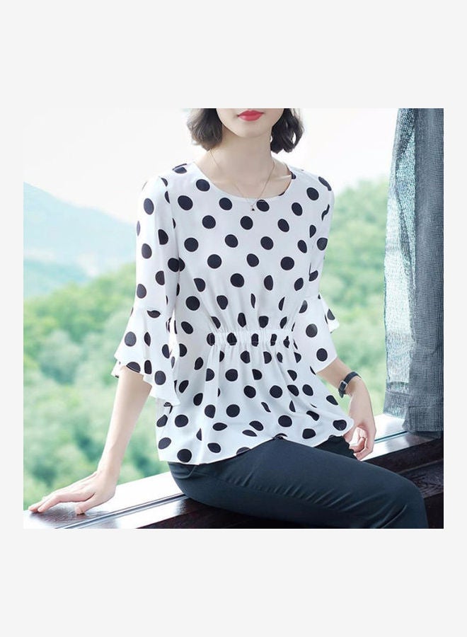Women T-shirt Ruffled Waisted Chiffon Blouse For Lady White  - Image 3