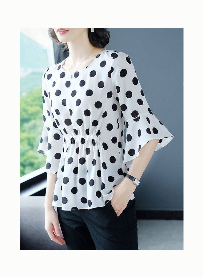 Women T-shirt Ruffled Waisted Chiffon Blouse For Lady White  - Image 4