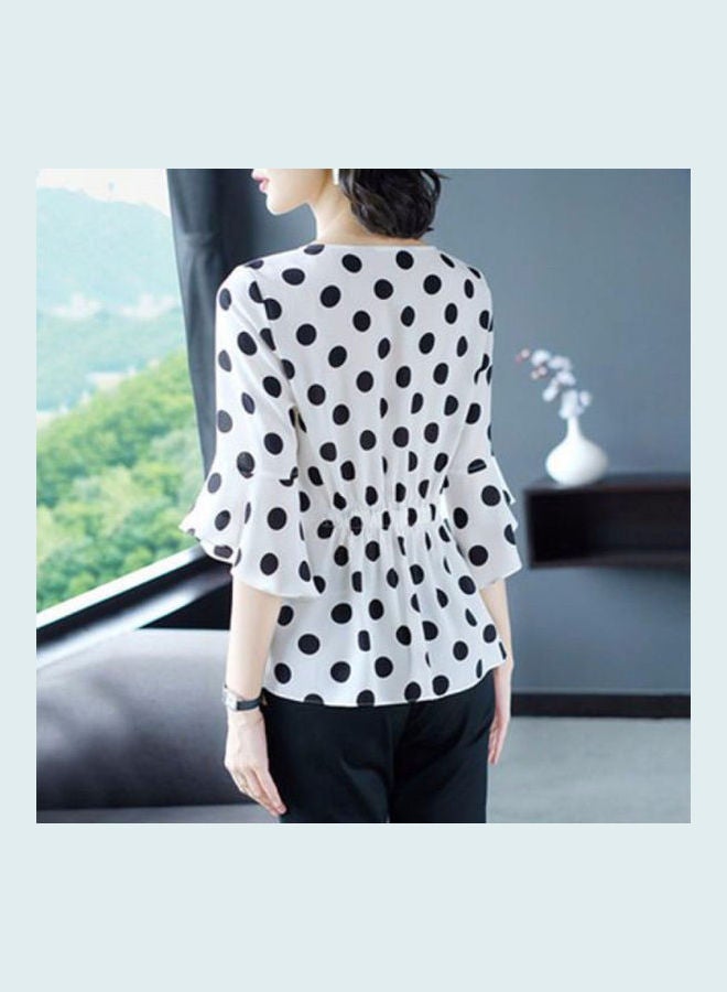 Women T-shirt Ruffled Waisted Chiffon Blouse For Lady White  - Image 5