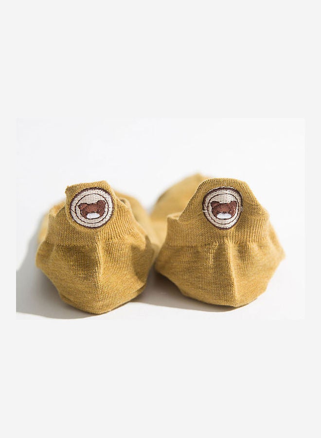 Socks With Cute Bear Embroidery Yellow  - Image 1