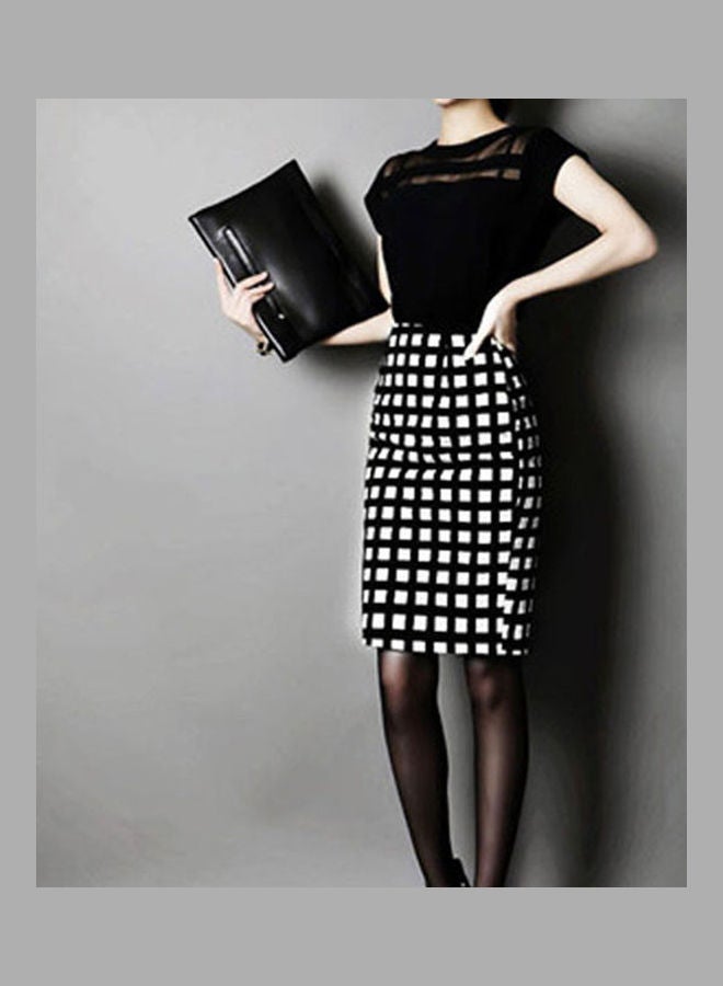 Autumn Summer Plaid Slit Skirt Yellow  - Image 4