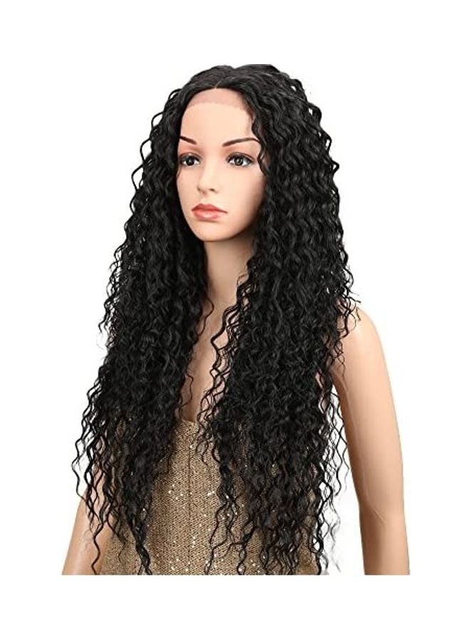 جويدر شعر مستعار من ألياف صناعية بتصميم كيرلي مموج أسود