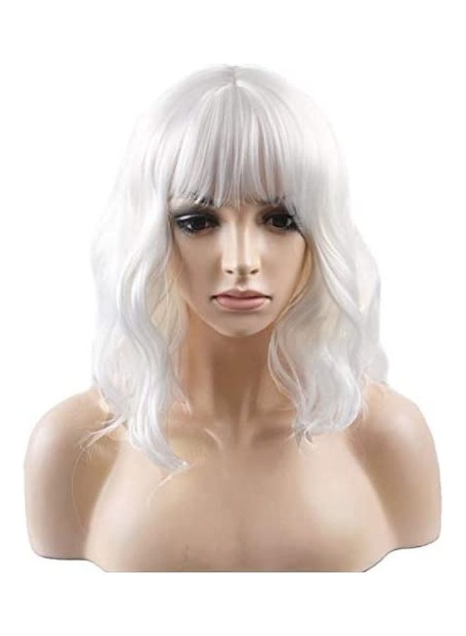 بيرون شعر مستعار قصير كيرلي جميل من الألياف الصناعية أبيض 14بوصة