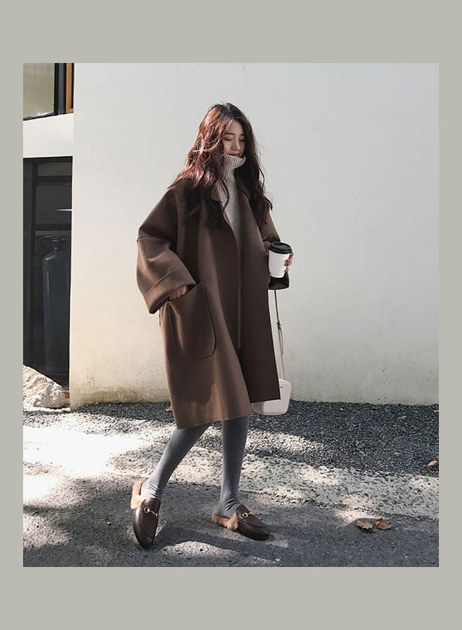Loose Middle Long Lapel Jacket Overcoat Brown - Image 1