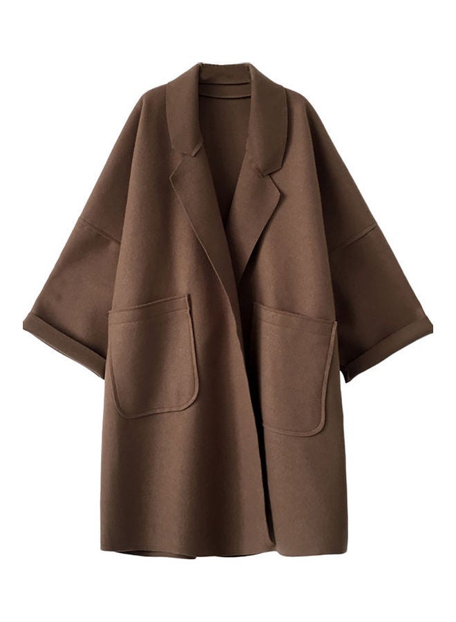 Loose Middle Long Lapel Jacket Overcoat Brown - Image 3