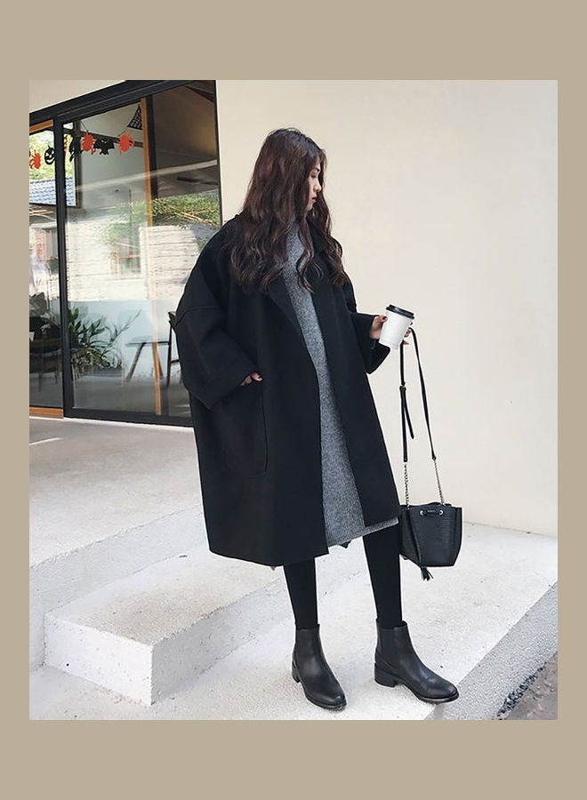 Loose Middle Long Lapel Jacket Overcoat Brown - Image 4