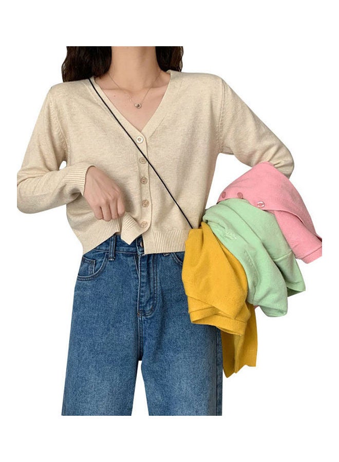 Solid Color V-Neck Long-Sleeve Cardigan Grey  - Image 3