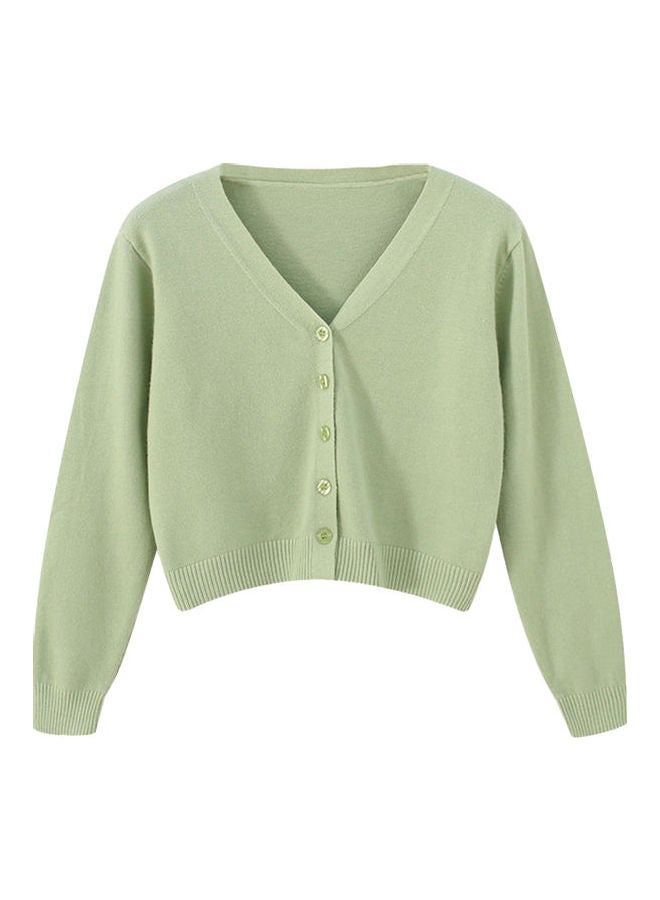 Solid Color V-Neck Long-Sleeve Cardigan Grey  - Image 4