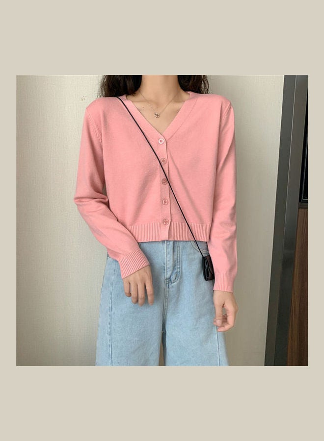 Solid Color V-Neck Long-Sleeve Cardigan Grey  - Image 5