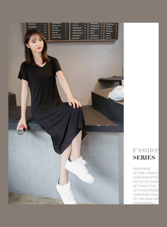 Solid Color V-Neck Short Sleeve Long Dress Light Grey - v1608624368/N43120655V_6