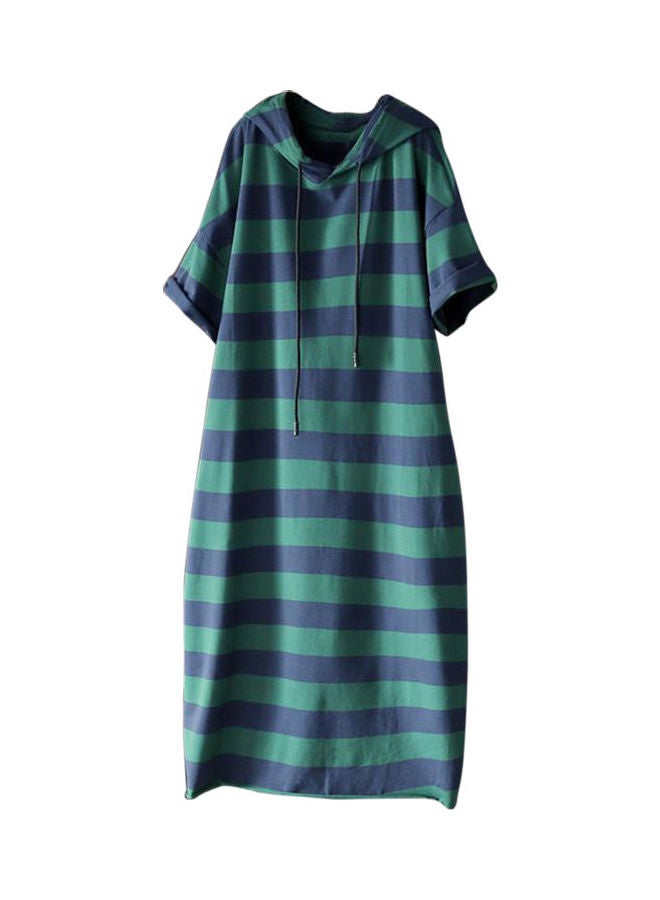 Hooded Short Sleeve Loose Waist Casual Dress Blue - Image 1