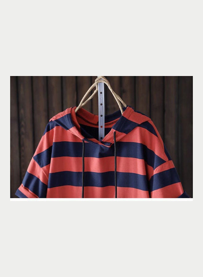 Hooded Short Sleeve Loose Waist Casual Dress Blue - Image 4
