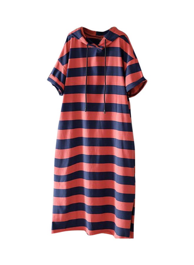 Hooded Short Sleeve Loose Waist Casual Dress Blue - Image 5