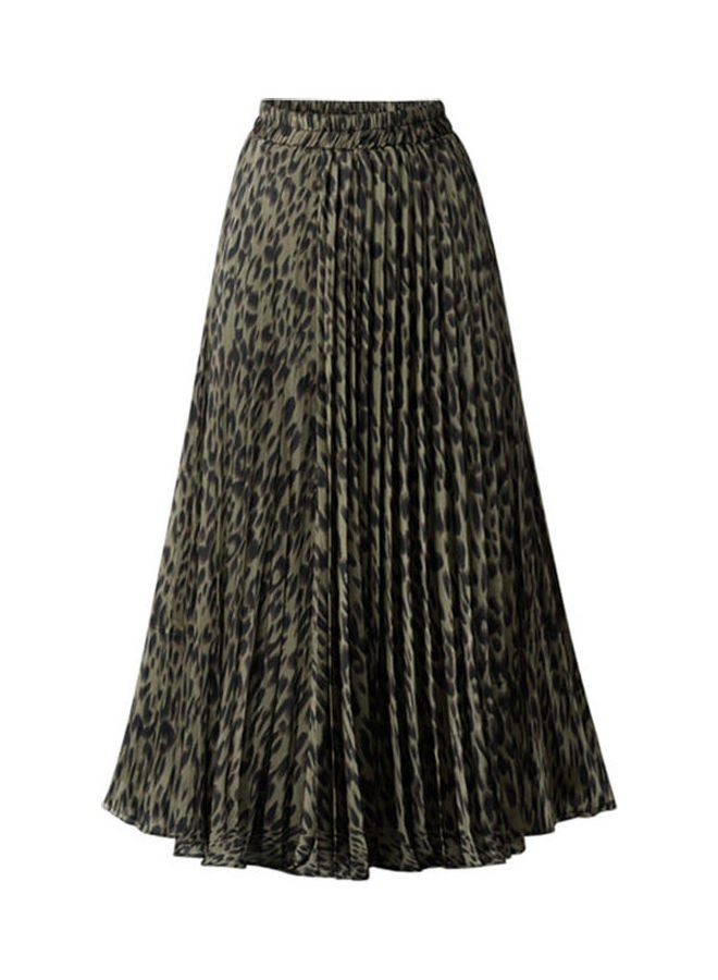 Printing A-Line Long Pleated Skirt Green - Image 1