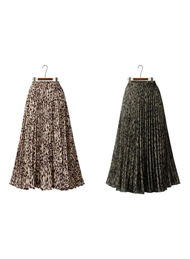 Printing A-Line Long Pleated Skirt Green - Image 4