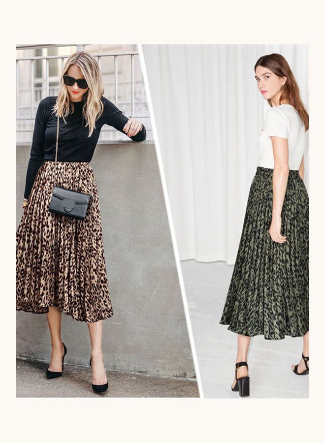 Printing A-Line Long Pleated Skirt Green - Image 5