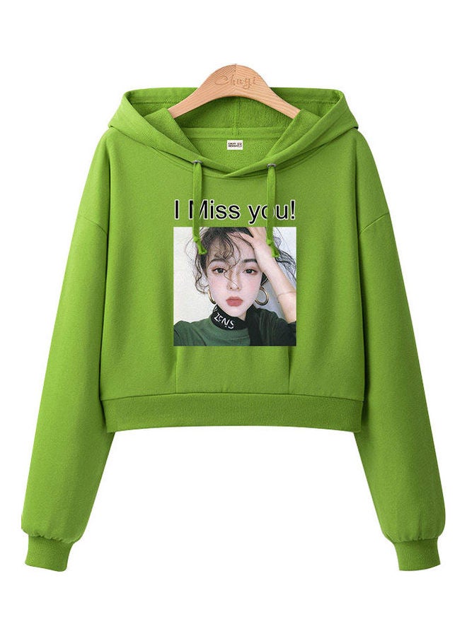 Hooded High Waist Pullover Short Long Sleece Sweatshirts Green  - Image 1