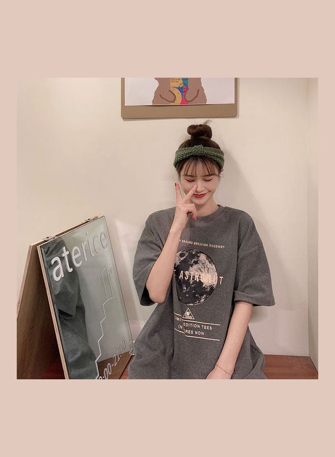 Short Sleeve Letter Crew Neck Loose Base Shirt Grey  - Image 4