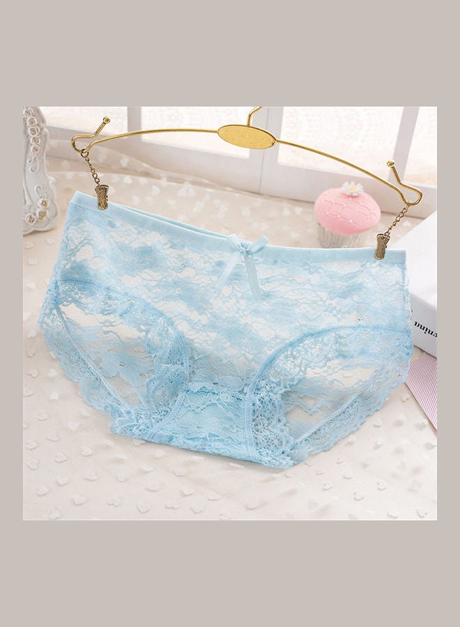 Low Waist Breathable Briefs Hollow Lace Underpants Light Blue  - Image 1