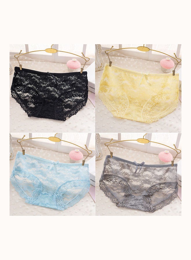 Low Waist Breathable Briefs Hollow Lace Underpants Light Blue  - Image 2