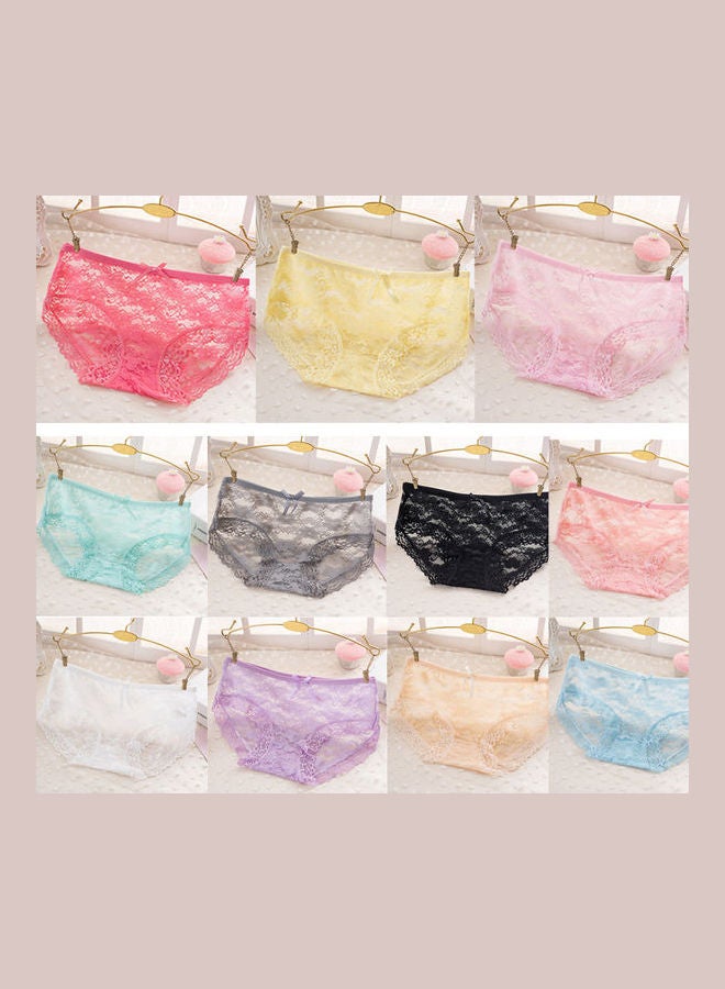 Low Waist Breathable Briefs Hollow Lace Underpants Light Blue  - Image 3