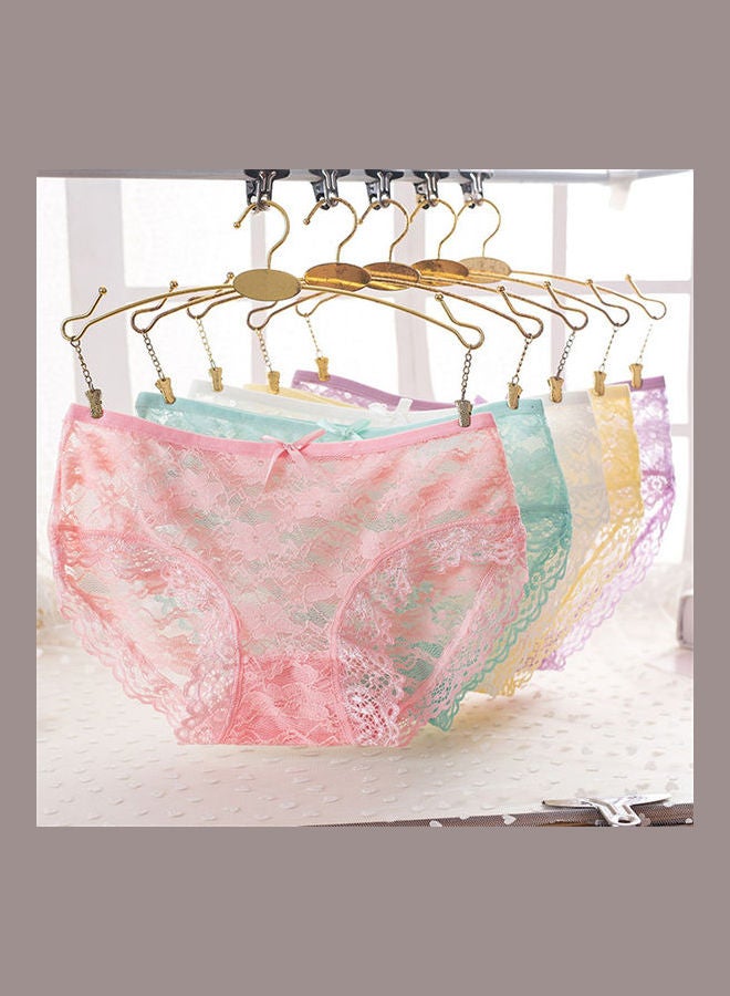 Low Waist Breathable Briefs Hollow Lace Underpants Light Blue  - Image 4