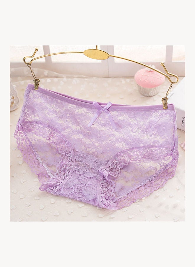 Low Waist Breathable Briefs Hollow Lace Underpants Light Blue  - Image 5