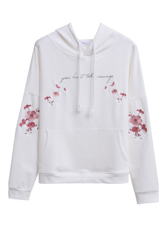 Sweater Loose Slim Hooded Embroidered White - Image 1