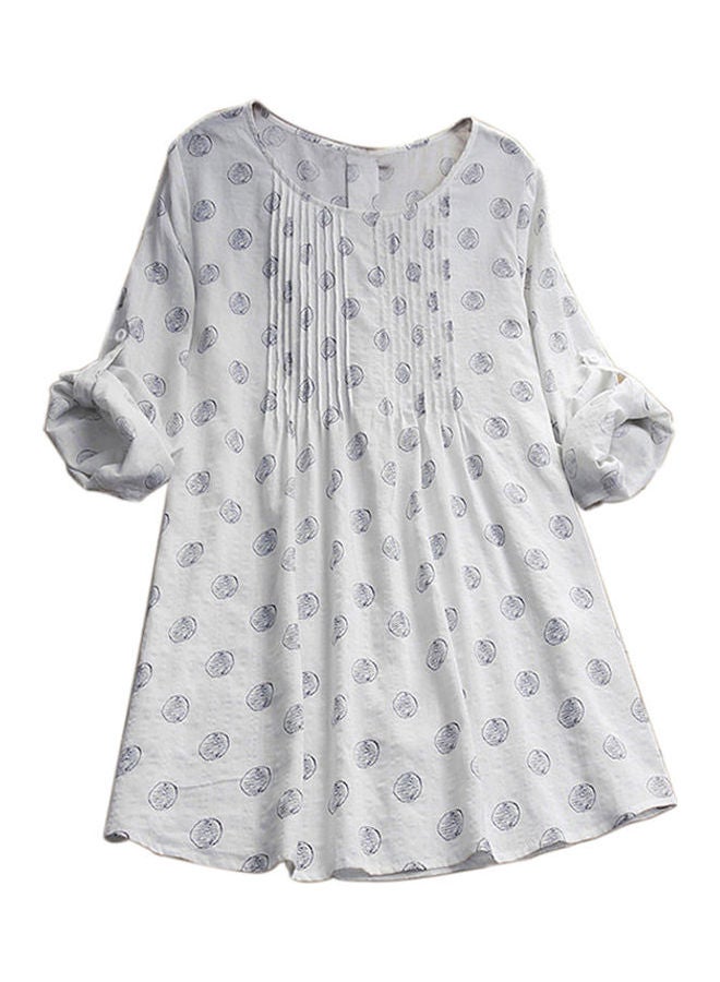 Cotton Fashion Printed Loose Long Sleeves Dresss White  - Image 1