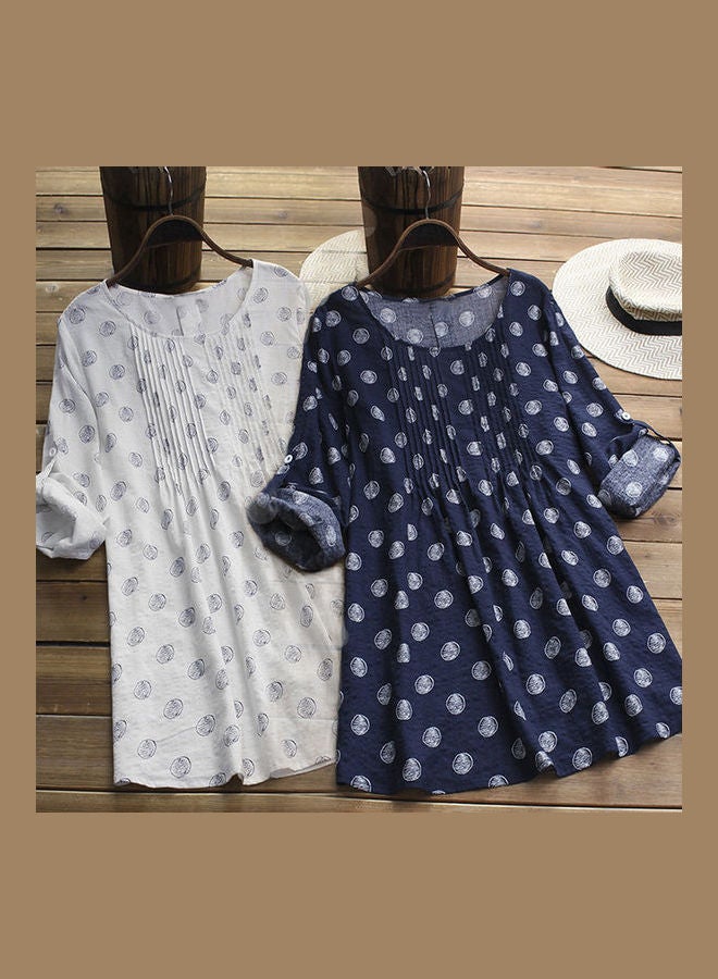 Cotton Fashion Printed Loose Long Sleeves Dresss White  - Image 4