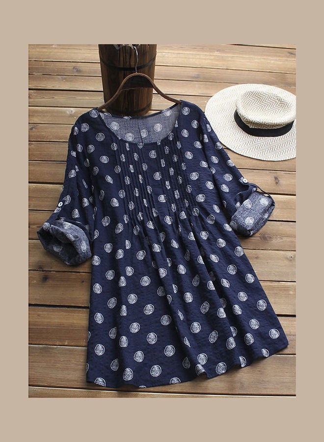 Cotton Fashion Printed Loose Long Sleeves Dresss White  - Image 5