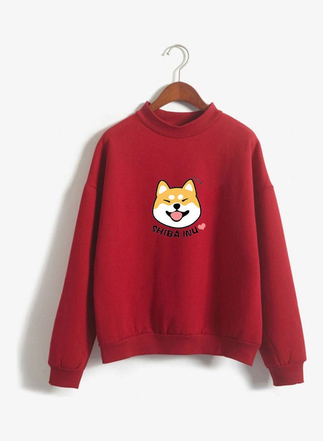 Thickening Cartoon Dog Printed Tops Red  - Image 1