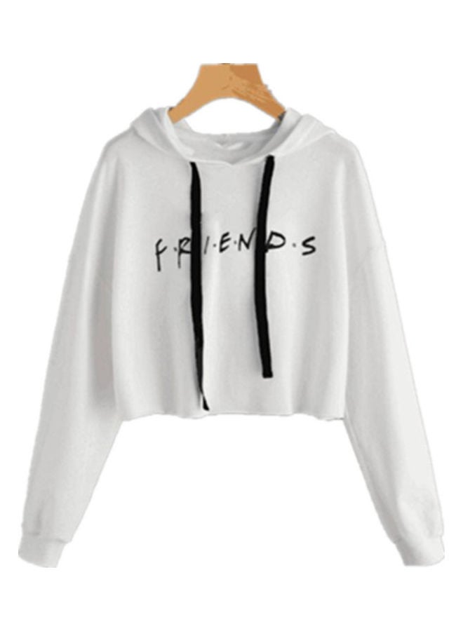 Printed Long Sleeve Hooded Pullover White  - Image 1