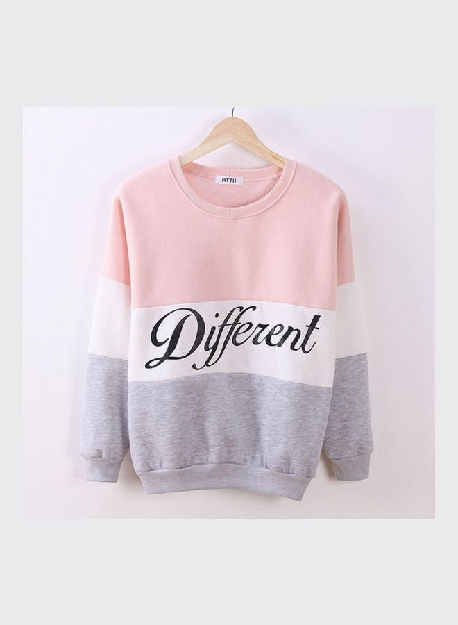 Round Neck Long Sleeve Pullover Pink / Grey - Image 1