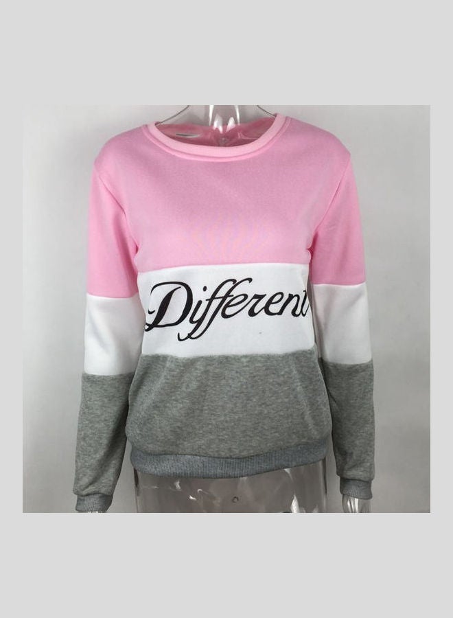Round Neck Long Sleeve Pullover Pink / Grey - Image 3