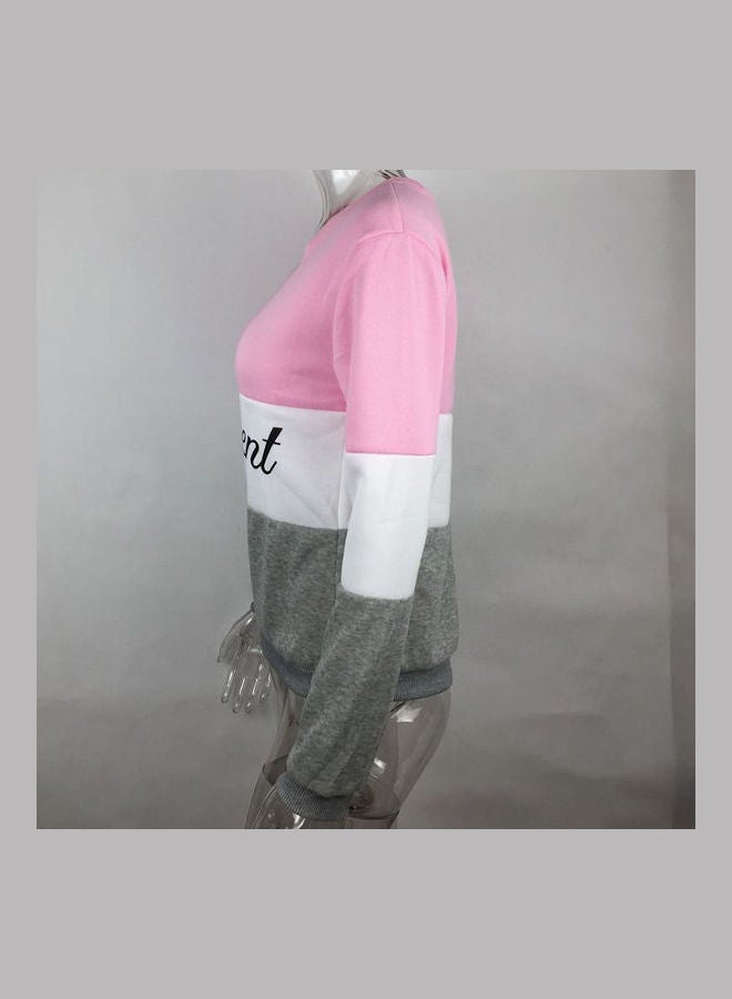 Round Neck Long Sleeve Pullover Pink / Grey - Image 5