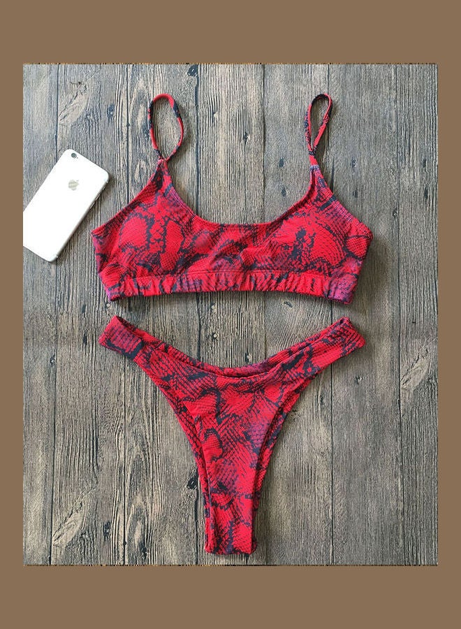 Snake Skin Printing Split Swimsuit Set Red  - Image 3