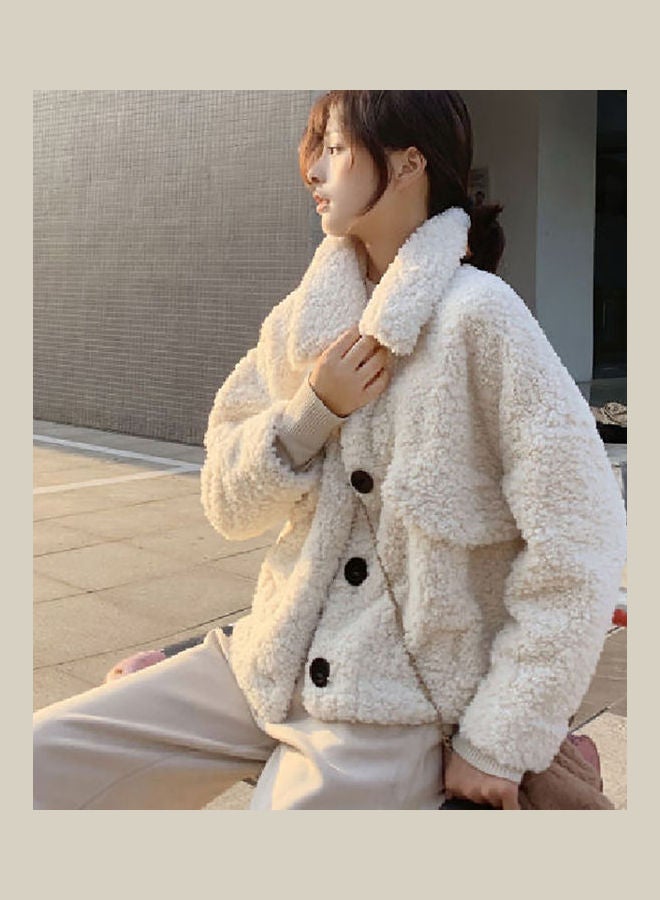 بلوزةٌ بأكمامٍ طويلة وياقة مطوية للأسفل أبيض - Image 1