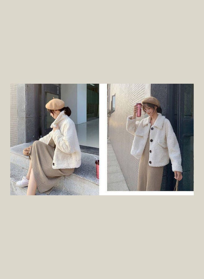 بلوزةٌ بأكمامٍ طويلة وياقة مطوية للأسفل أبيض - Image 3